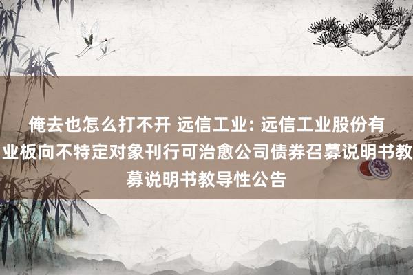 俺去也怎么打不开 远信工业: 远信工业股份有限公司创业板向不特定对象刊行可治愈公司债券召募说明书教导性公告