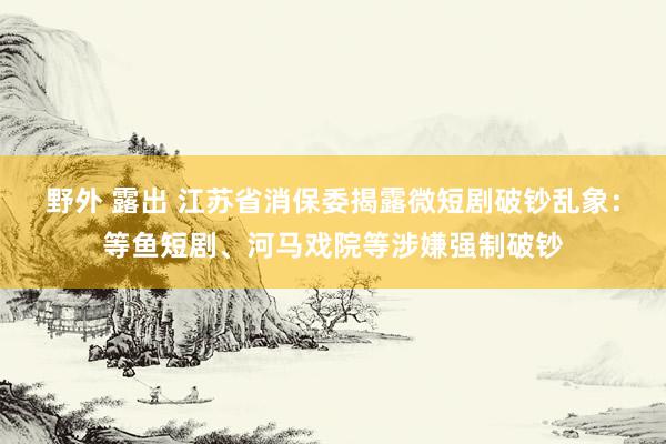 野外 露出 江苏省消保委揭露微短剧破钞乱象：等鱼短剧、河马戏院等涉嫌强制破钞